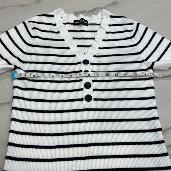 Karl Lagerfeld Shirt Size Medium White Black Stripes - Picture 5 of 9